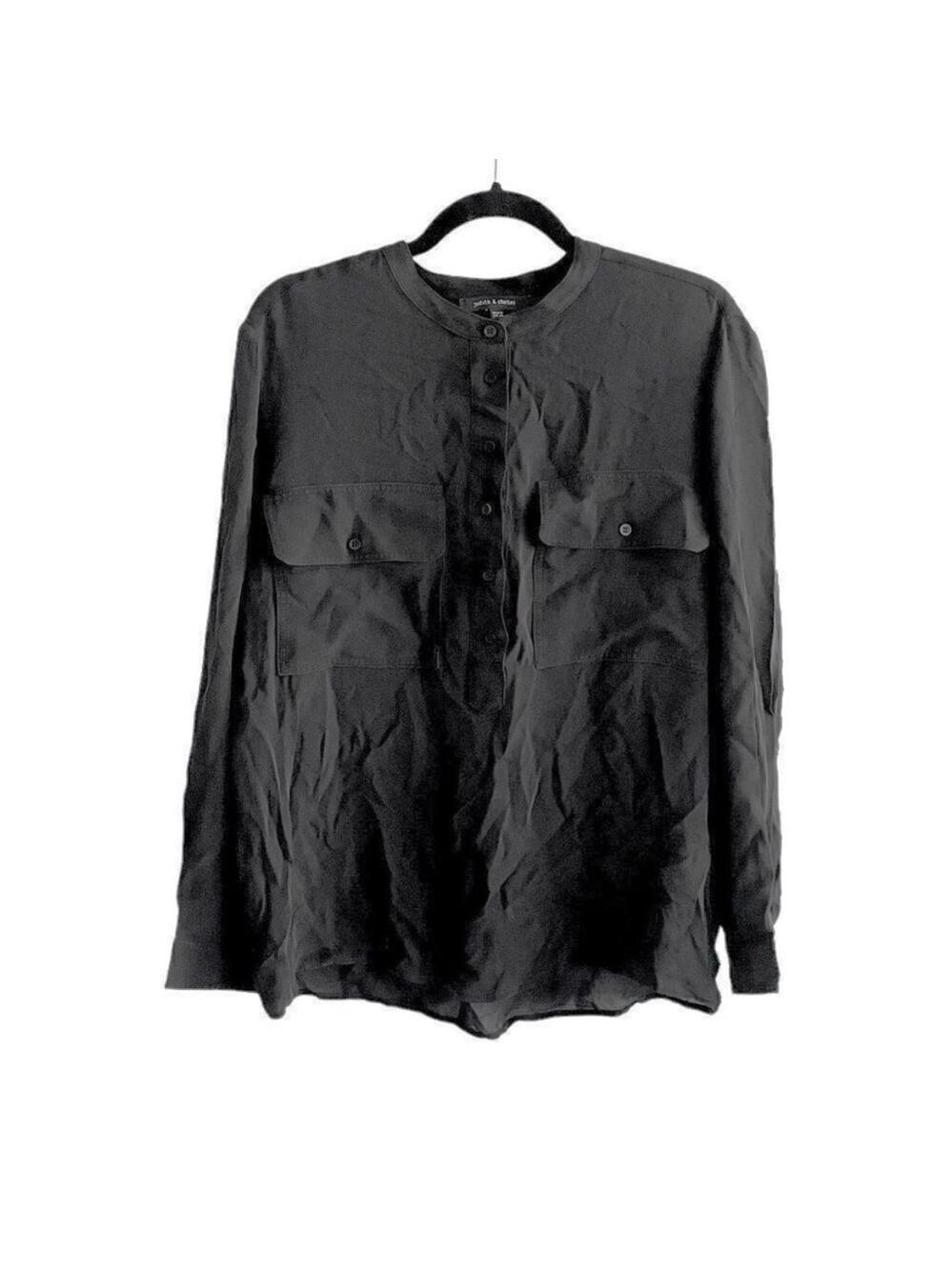 JUDITH & CHARLES Silk Popover Blouse Black 10